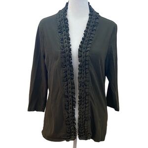 Coldwater Creek Dark Olive Ruffled Open Front Cardigan. Size M (10/12).